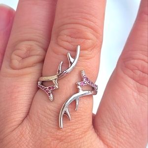 Antler Fashion Ring with Pink Gemstones - Adjustable Size